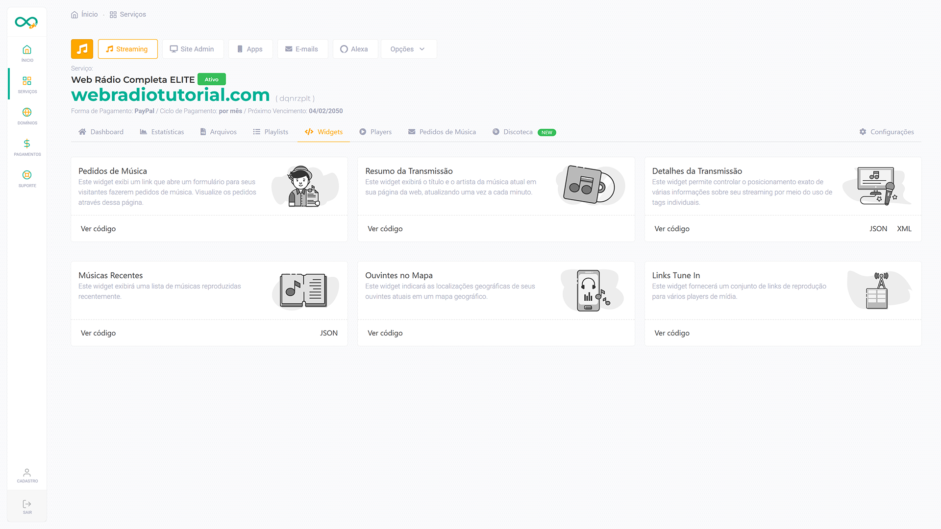 Códigos e widgets