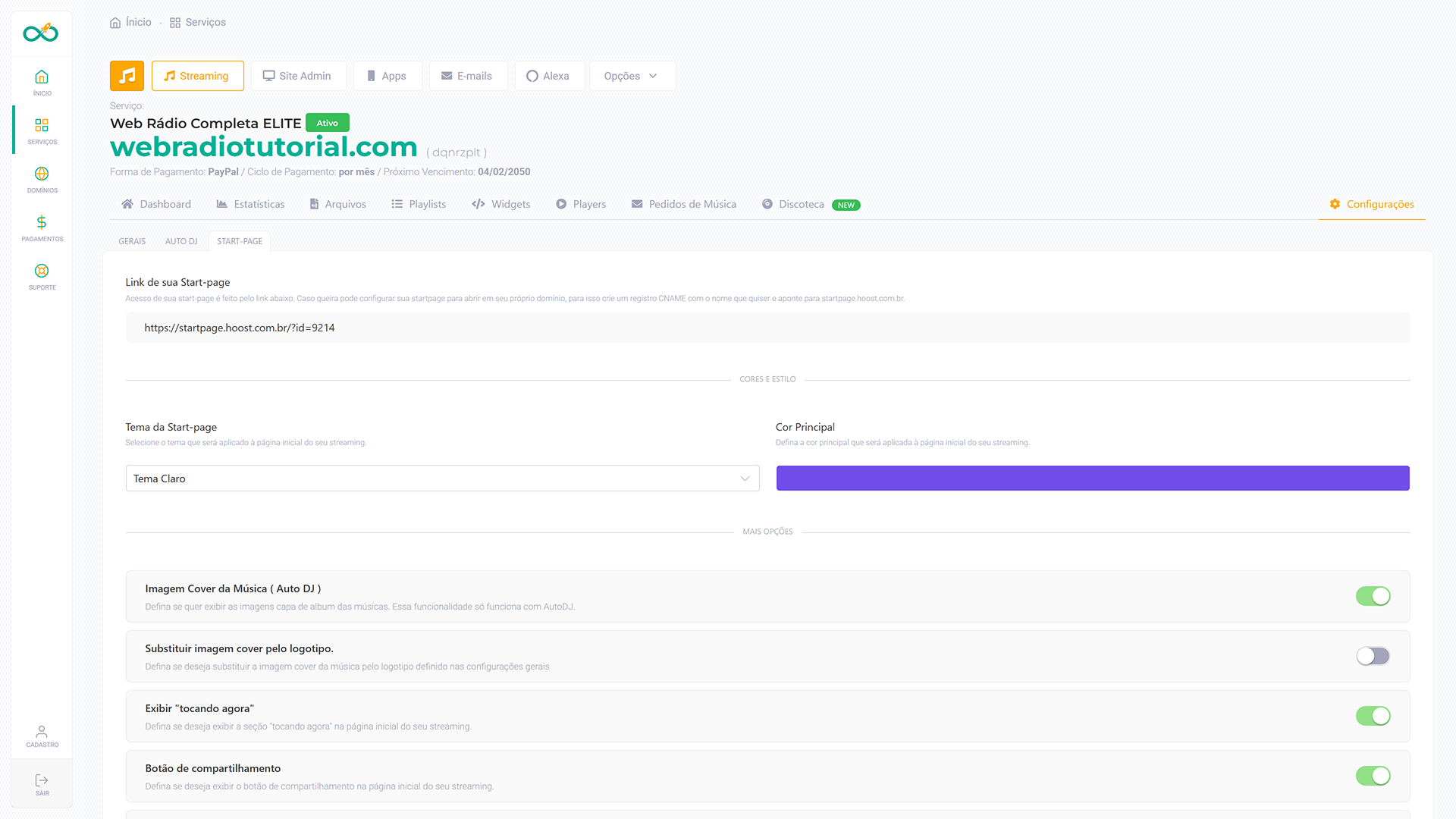 Configurações StartPage